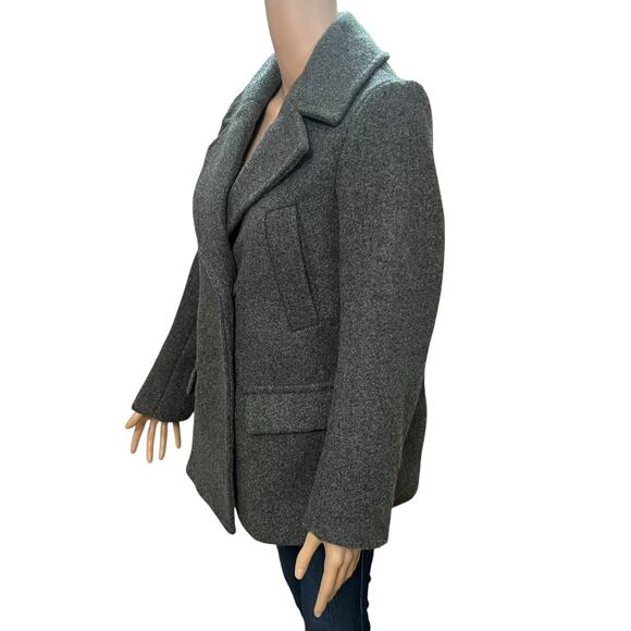 H&M Faux Wool Pea Coat Size 2 Gray Felted Double Breasted Classic Minimalist - Picture 2 of 5